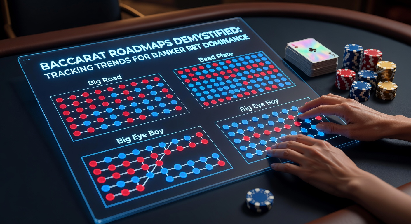 Visuelle Darstellung einer klassischen Baccarat-Roadmap mit Big Road und Markierungen für Banker-Gewinne in Rot
