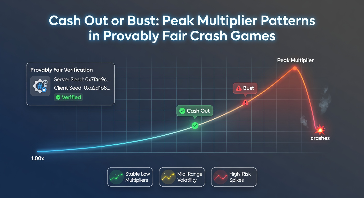 Detaillierte Grafik mit Verteilungskurve von Crash-Multiplikatoren und Peak-Häufigkeiten