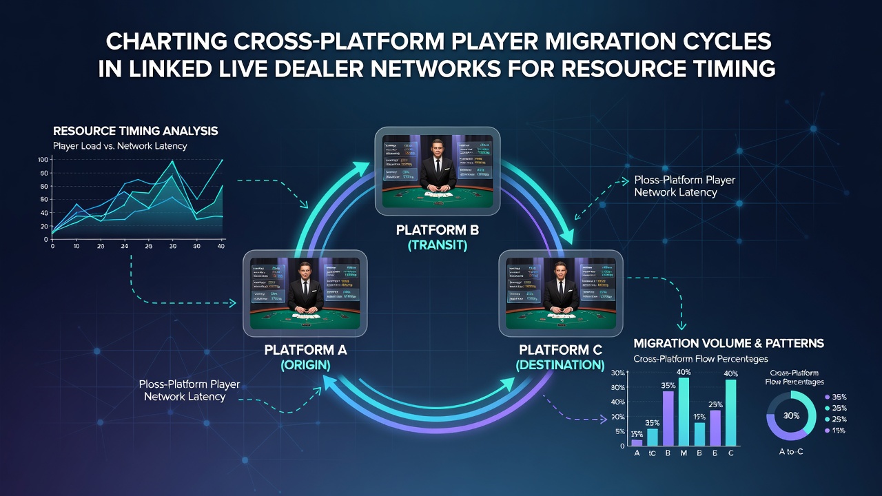 Heatmap-Visualisierung von Spielermigrationen zwischen Live-Dealer-Tischen über verschiedene Plattformen mit markierten Zeitzyklen
