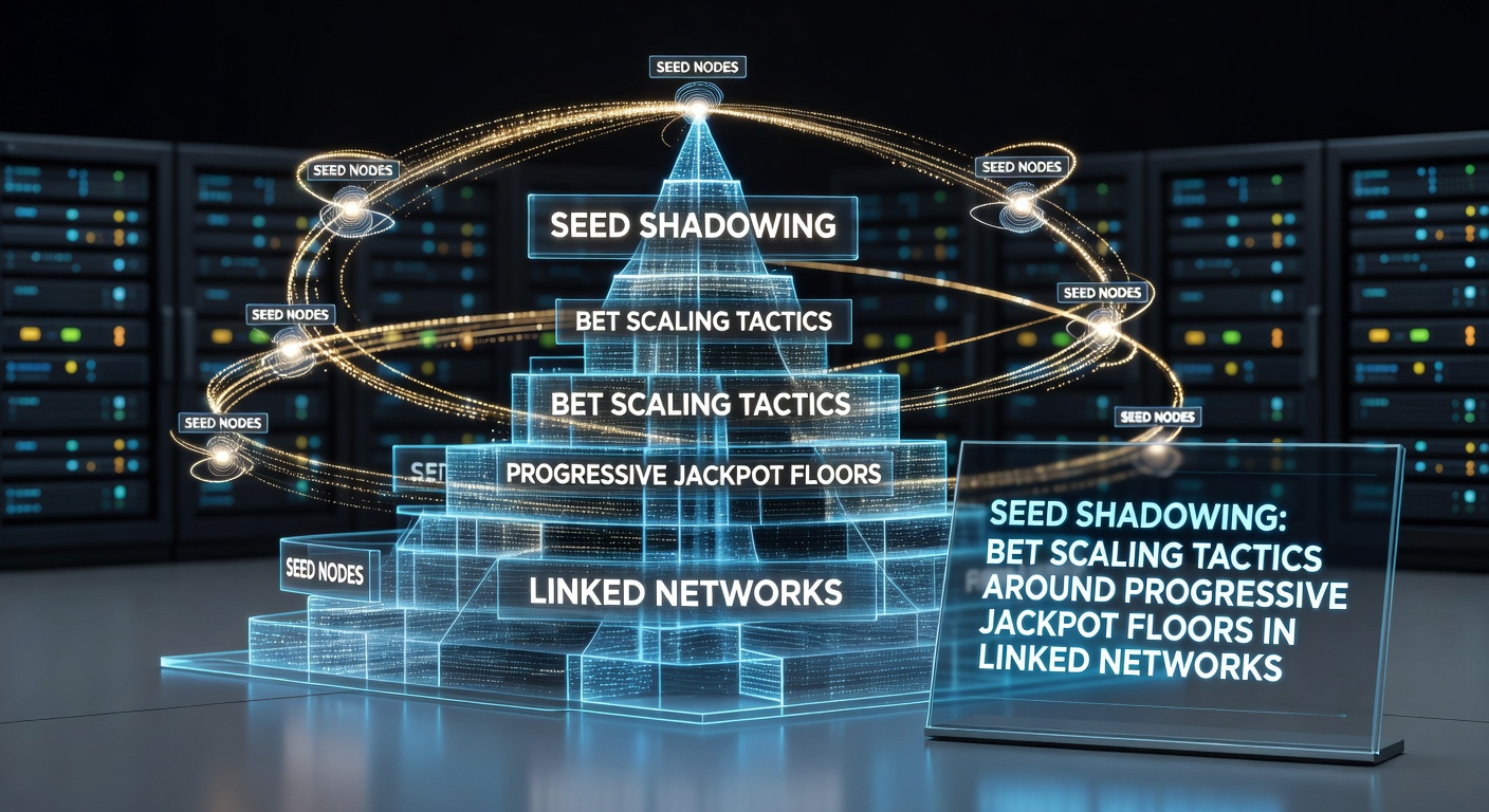 Grafik zeigt ein verknüpftes Netzwerk progressiver Jackpots mit aufsteigenden Balken für Jackpot-Fußböden und Skalierungs-Kurven für Wetten