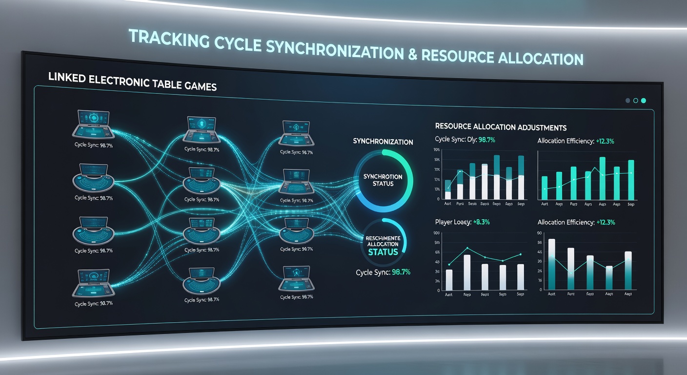 Diagramm zur Synchronisation von Spielzyklen in vernetzten Tischspielsystemen mit Ressourcendiagrammen