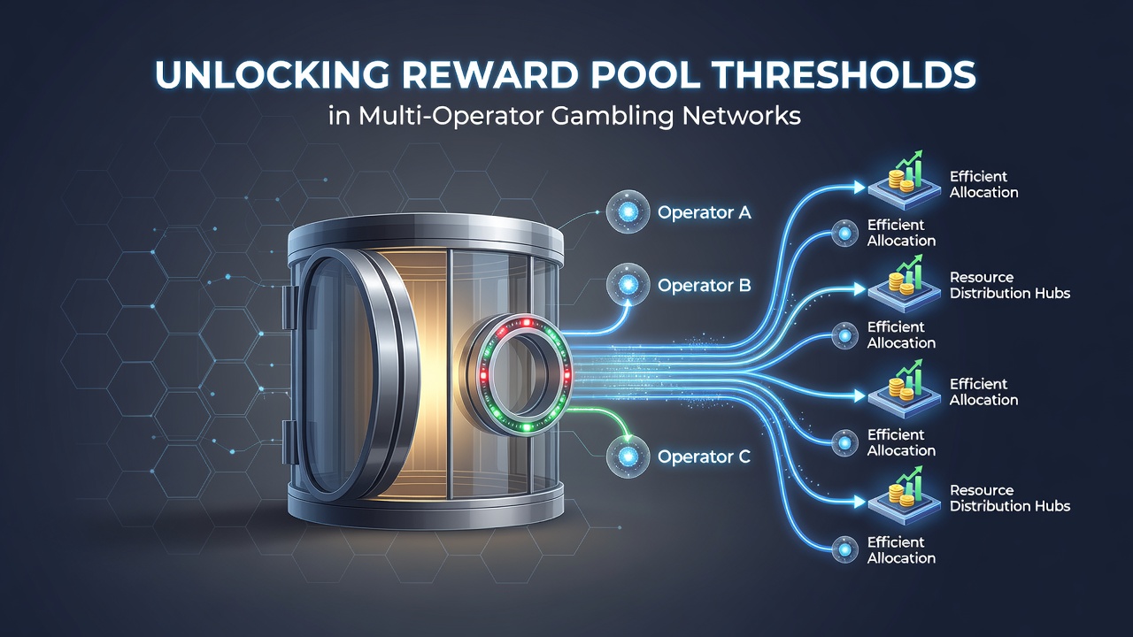 Diagramm zeigt vernetzte Belohnungspools und Schwellenwerte in Multi-Operator-Glücksspielnetzwerken